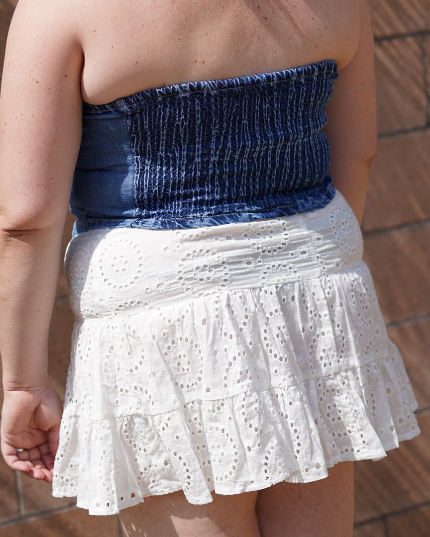 White Eyelet Tiered Mini Skirt - Cindy Jane Boutique - Skirts