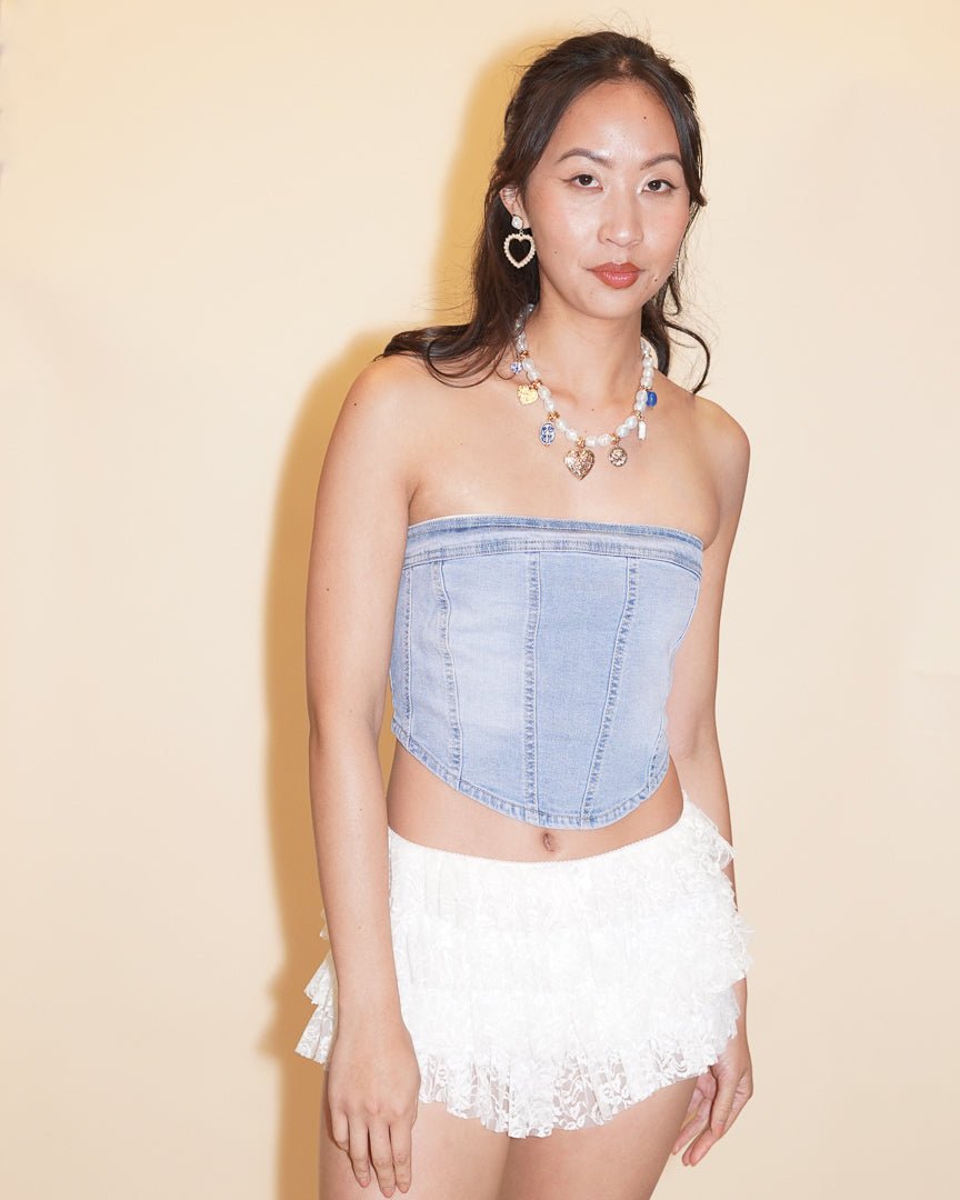 Willow Strapless Light Wash Denim Corset Top - Cindy Jane Boutique - Tanks, Camis & Tube Tops