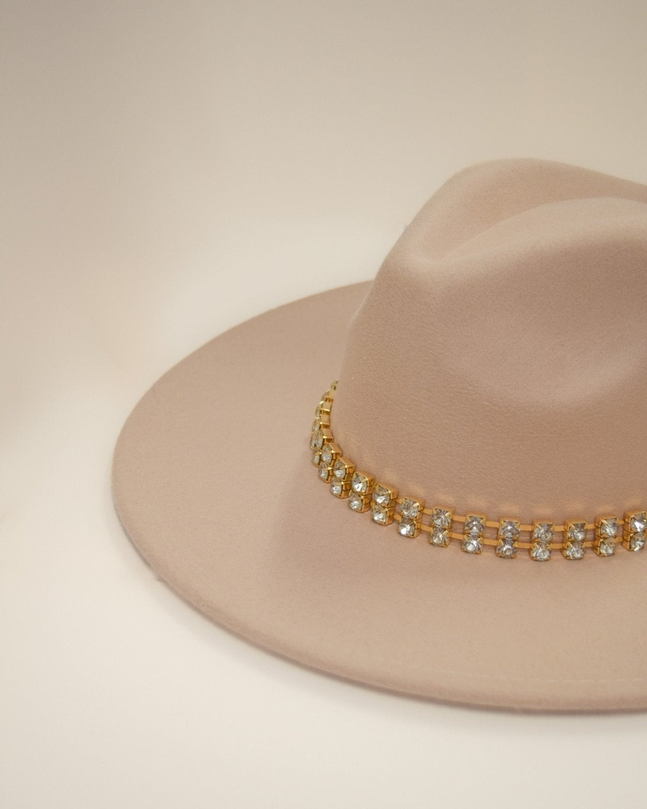Beige Embellished Rhinestone Strap Fedora Hat - Cindy Jane Boutique - Hats