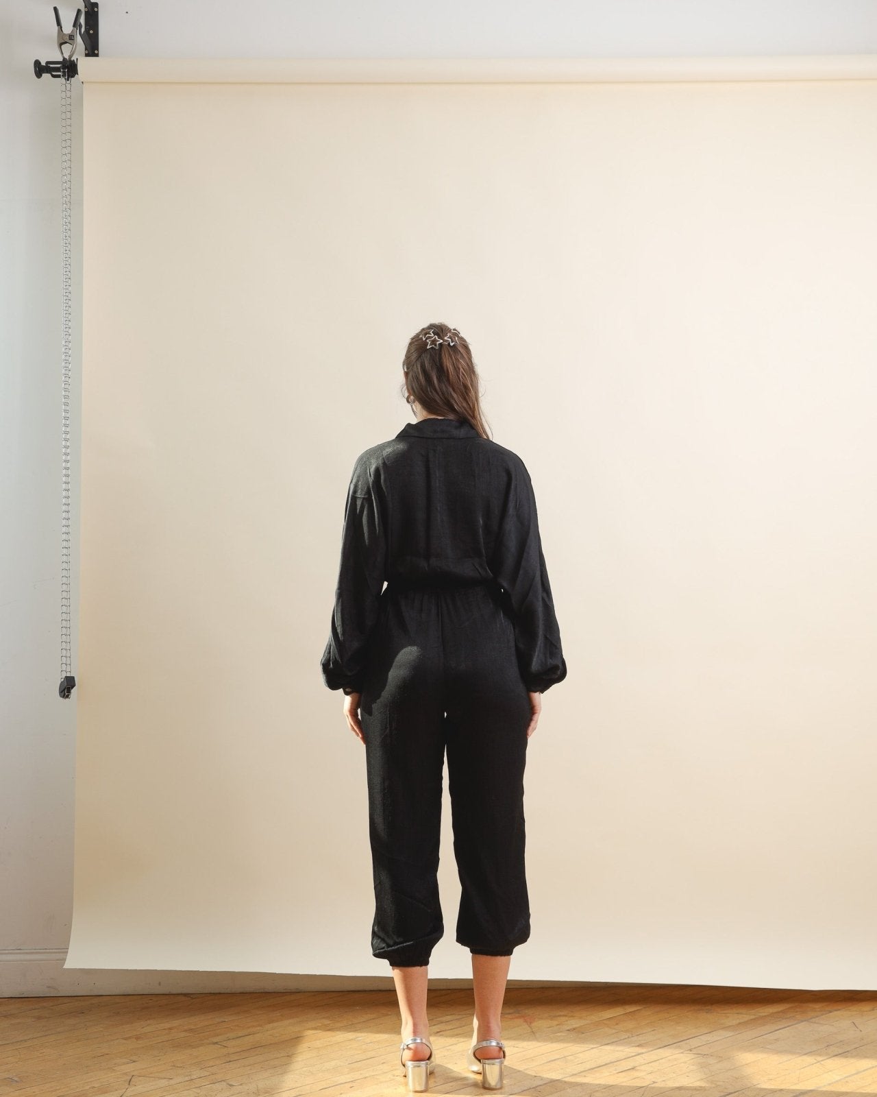 Black Button Down Long Sleeve Jumpsuit - Cindy Jane Boutique - Jumpsuits