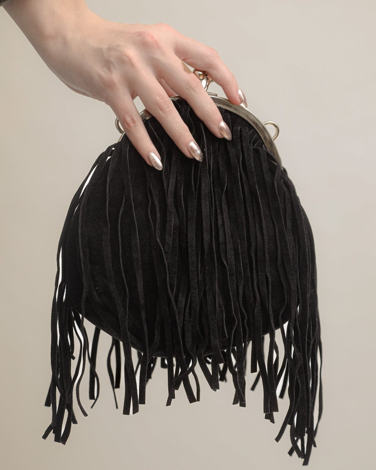Black Faux Leather Round Fringe Purse With Chain Strap - Cindy Jane Boutique - Handbags & Purses