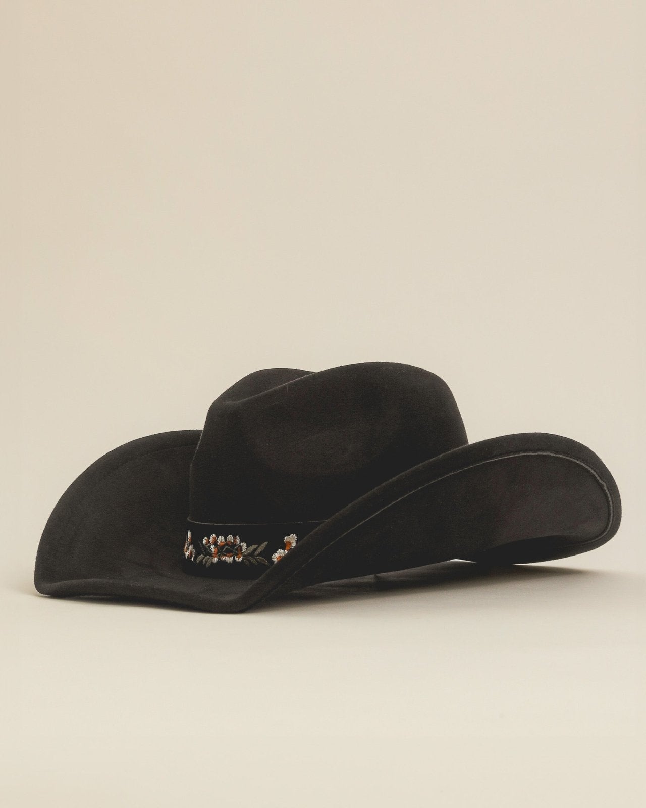Black Floral Embroidered Strap Cowboy Hat - Cindy Jane Boutique - Hats