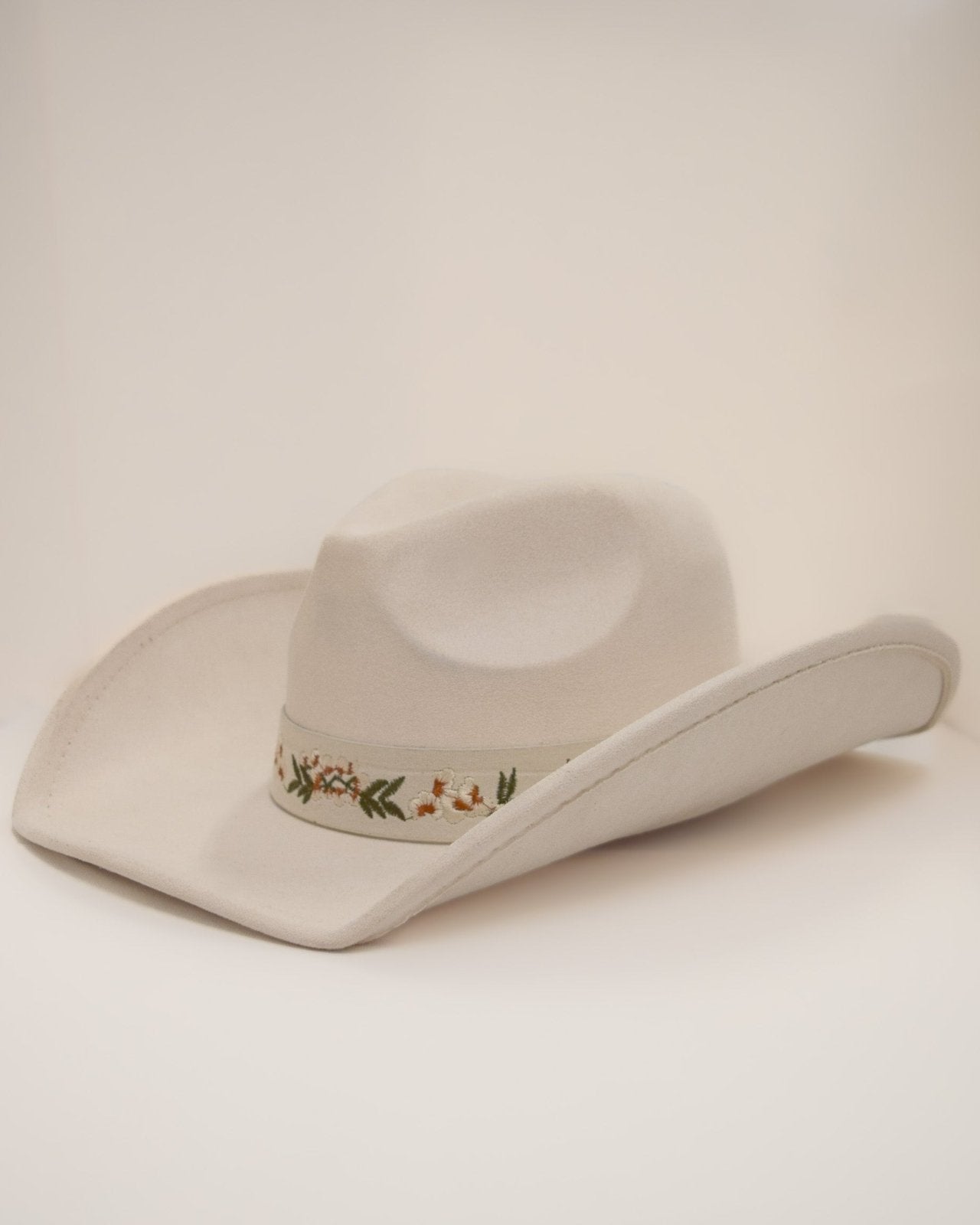 Cream Floral Embroidered Strap Cowboy Hat - Cindy Jane Boutique - Hats