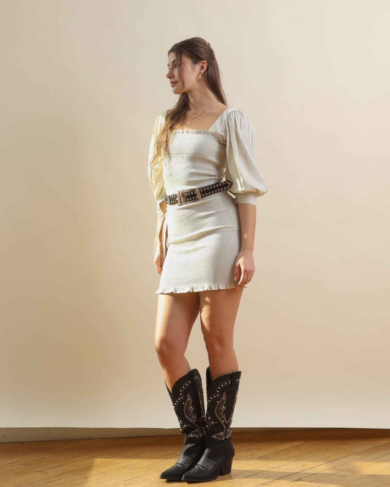Ecru Bodycon Long Sleeve Smocked Dress Cindy Jane Boutique Ecru Bodycon Long Sleeve Smocked Dress Cindy Jane Boutique