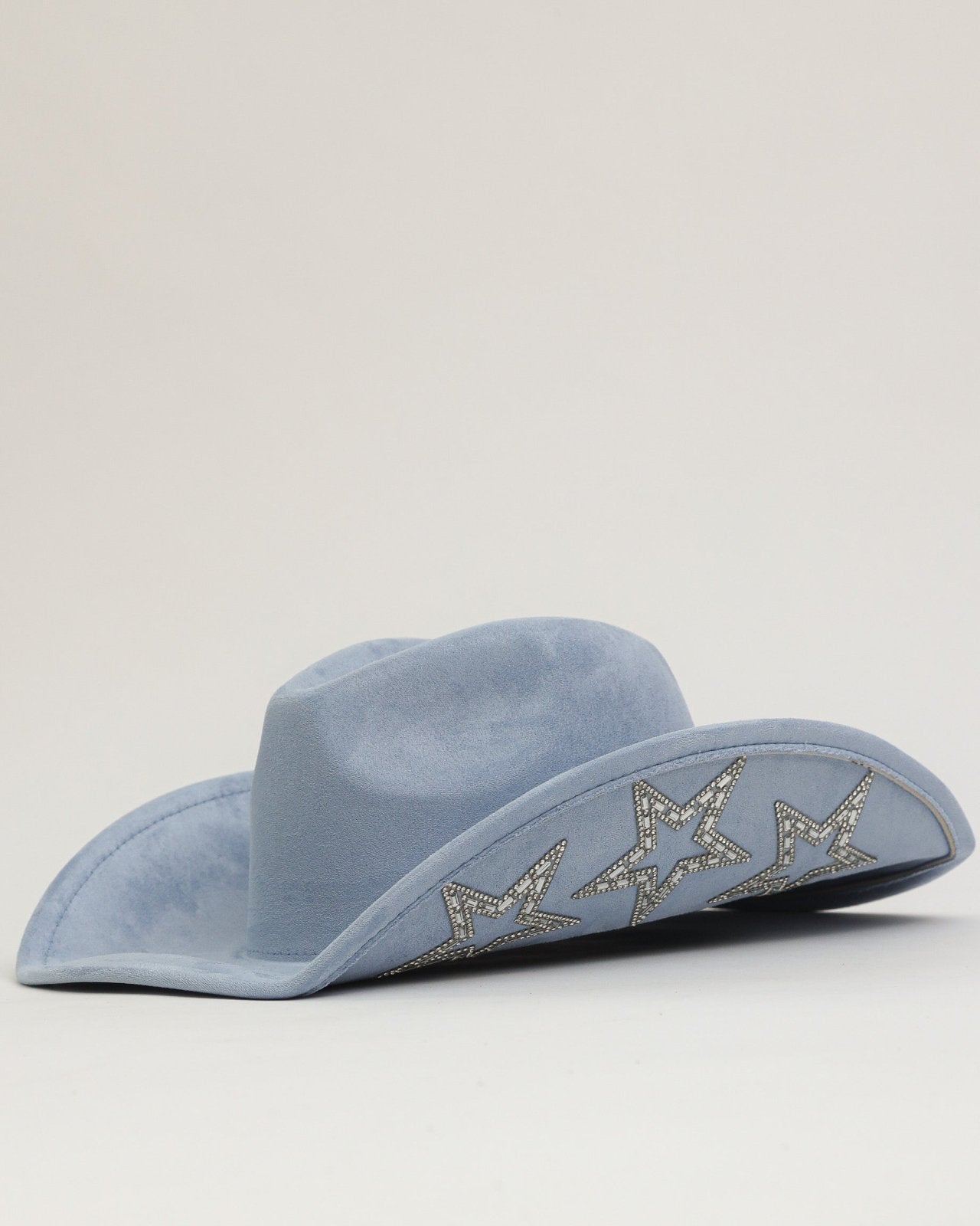 Light Blue Embellished Star Brim Rhinestone Cowgirl Hat - Cindy Jane Boutique - Hats