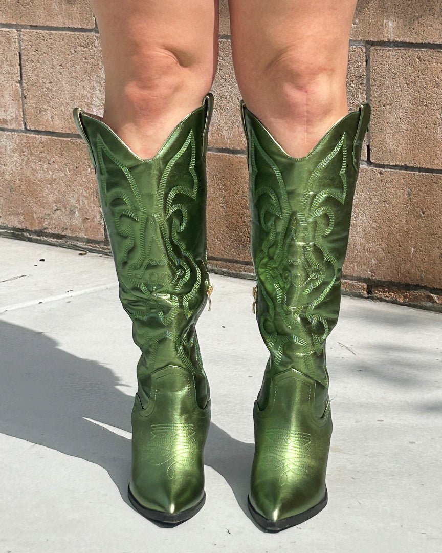 Metallic Green Cowgirl Boots - Cindy Jane Boutique - Boots
