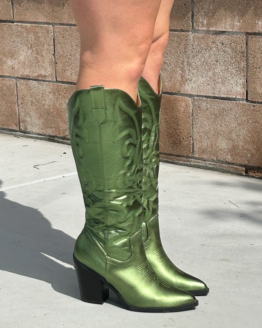 Metallic Green Cowgirl Boots - Cindy Jane Boutique - Boots