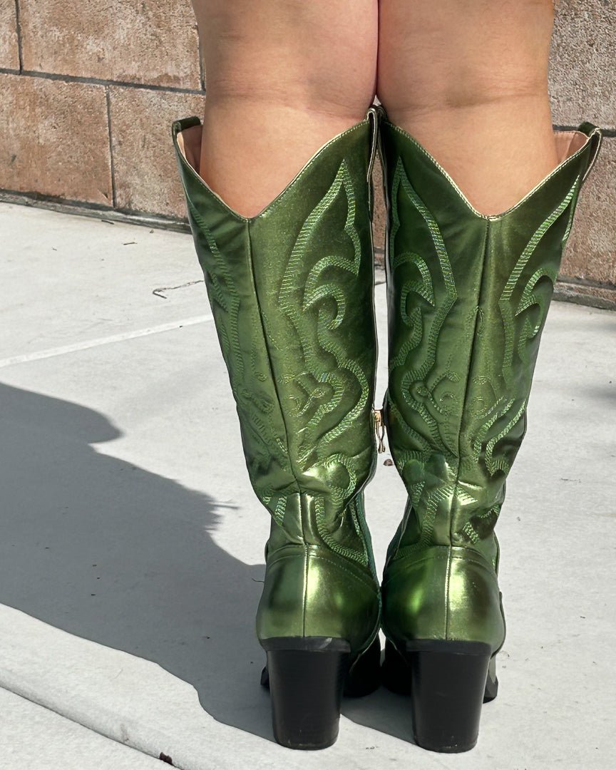 Metallic Green Cowgirl Boots - Cindy Jane Boutique - Boots