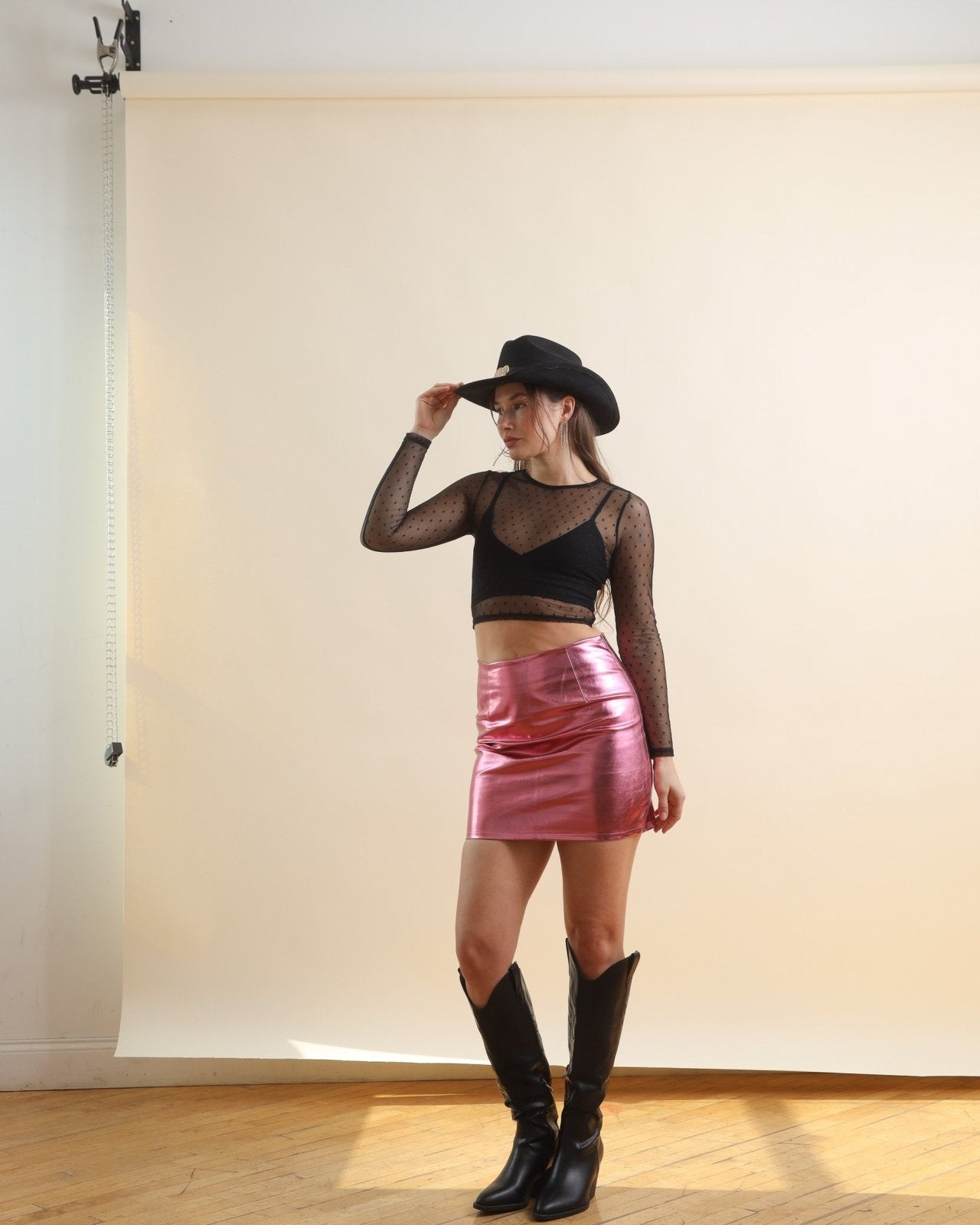 Metallic Pink High Waisted Faux Leather Mini Skirt - Cindy Jane Boutique - Skirts