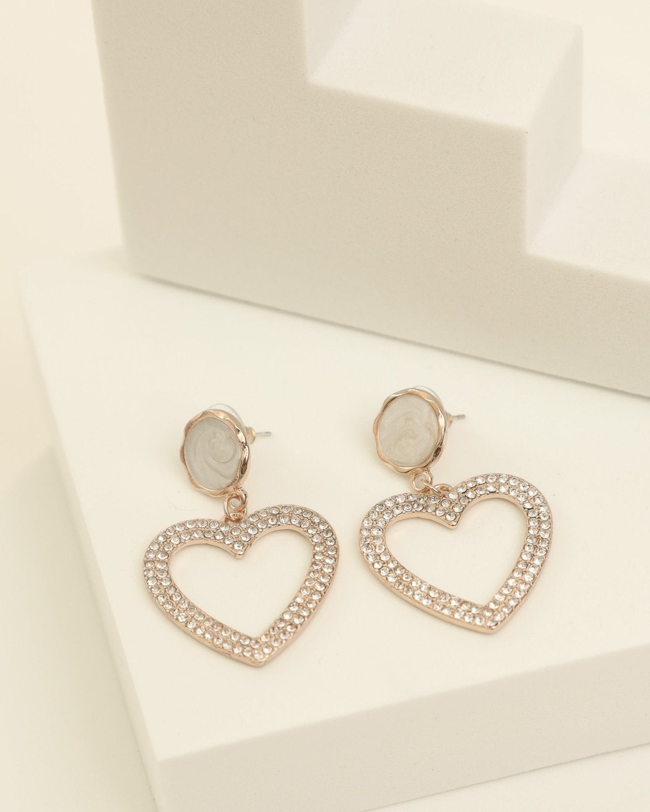 Resin Stud Rhinestone Heart Dangle Earrings - Cindy Jane Boutique - Earrings