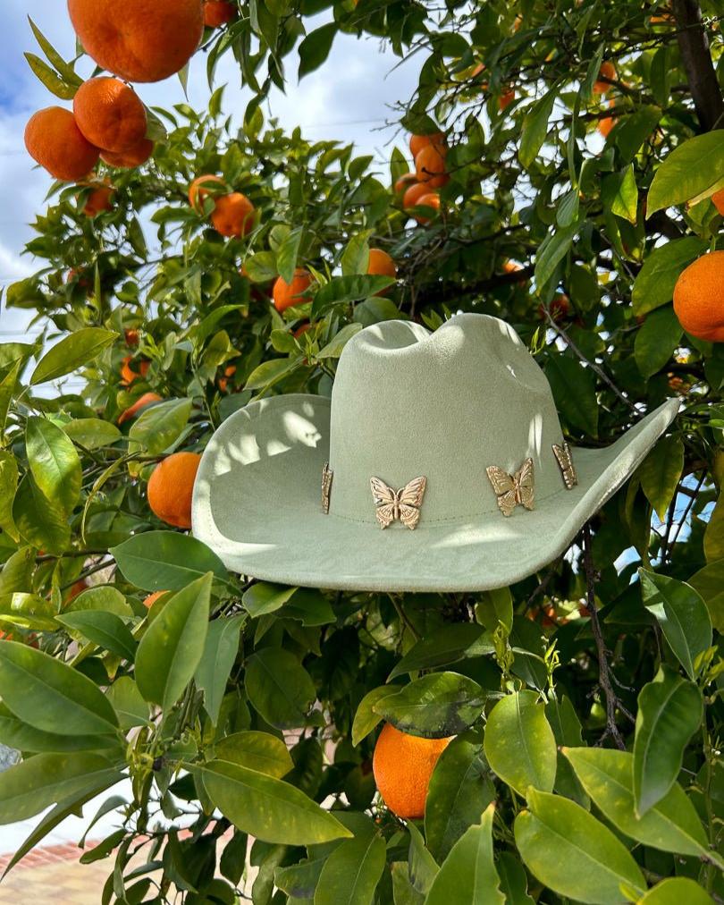 Sage Green Butterfly Cowgirl Hat - Cindy Jane Boutique - Hats