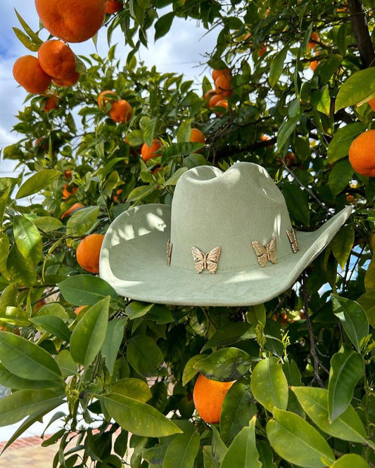 Sage Green Butterfly Cowgirl Hat - Cindy Jane Boutique - Hats