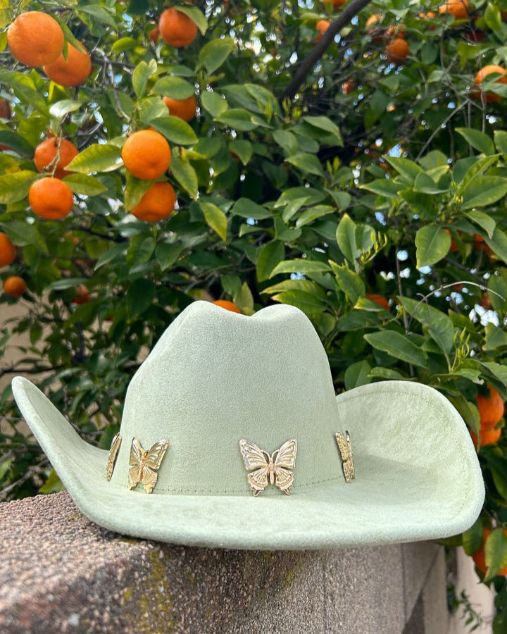 Sage Green Butterfly Cowgirl Hat - Cindy Jane Boutique - Hats
