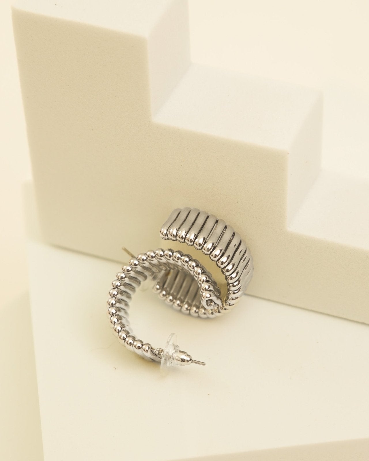 Silver-Colored Ribbed Hoop Earrings - Cindy Jane Boutique - Earrings