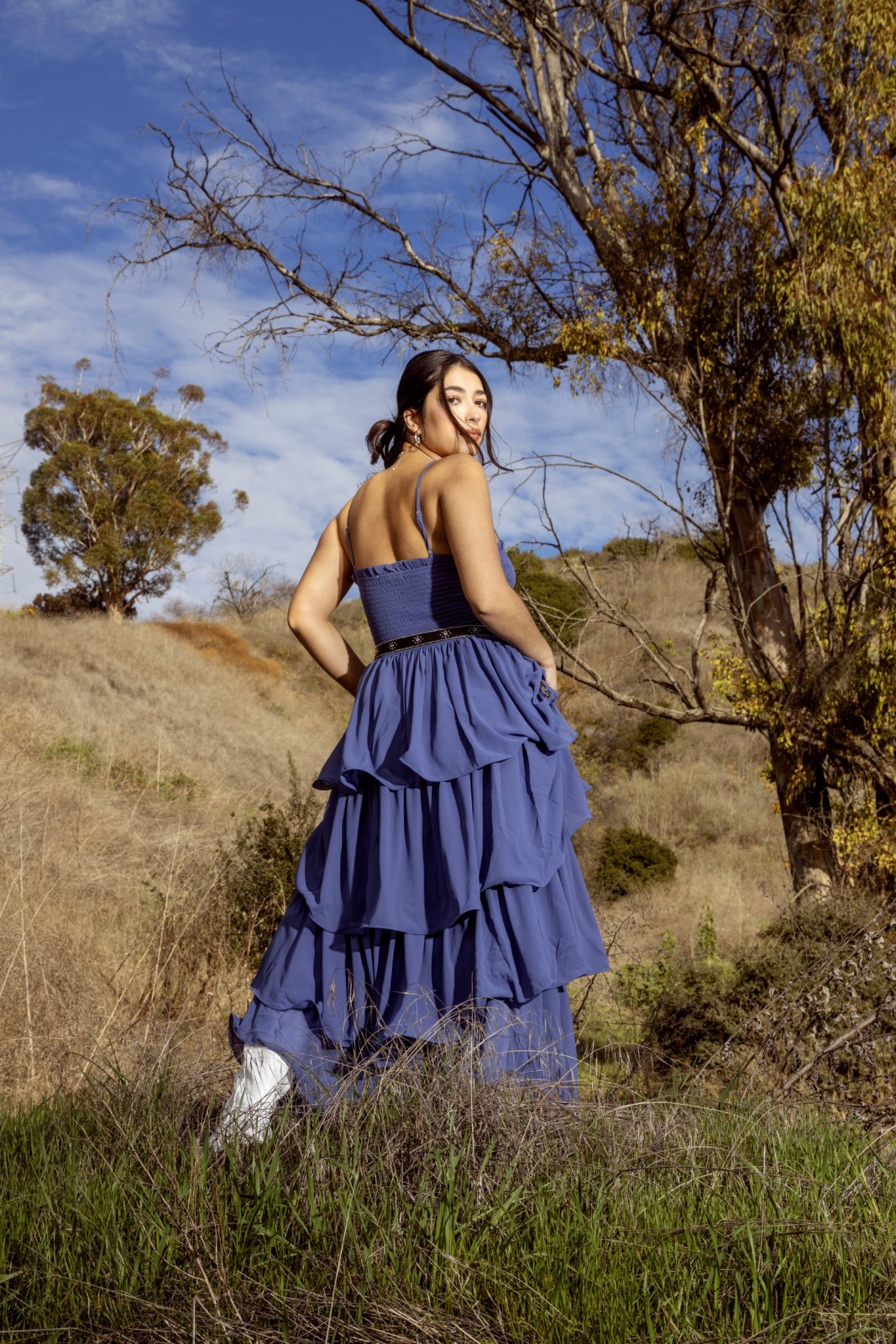 Slate Blue Sleeveless Tiered Ruffle Maxi Dress - Cindy Jane Boutique - Maxi Dress