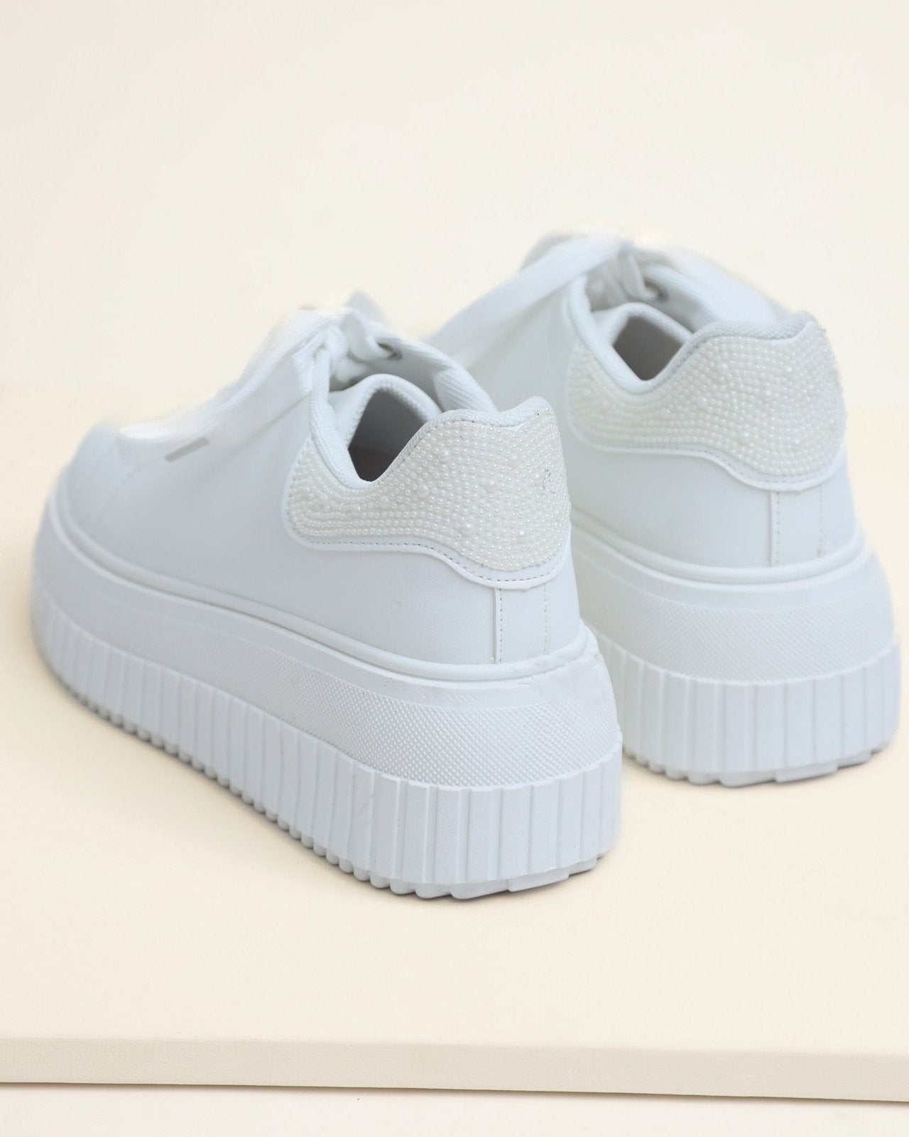 White Pearl Embellished Platform Sneakers - Cindy Jane Boutique - Sneakers