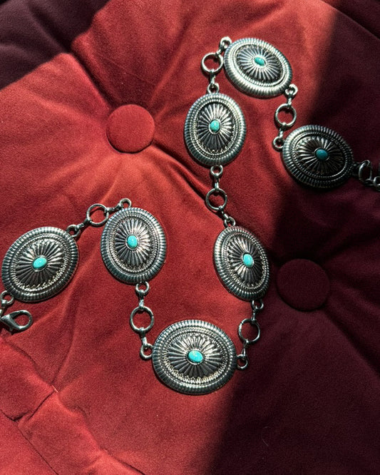 High Desert Silver And Turquoise Floral Chain Belt