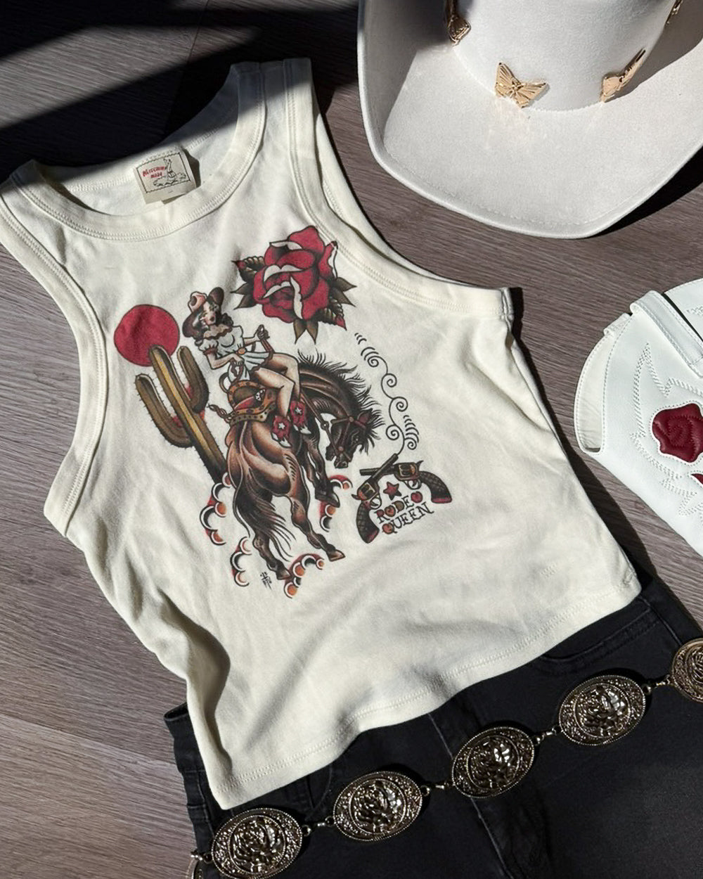 Mischief Made Rodeo Queen Ivory Rib Racer Tank