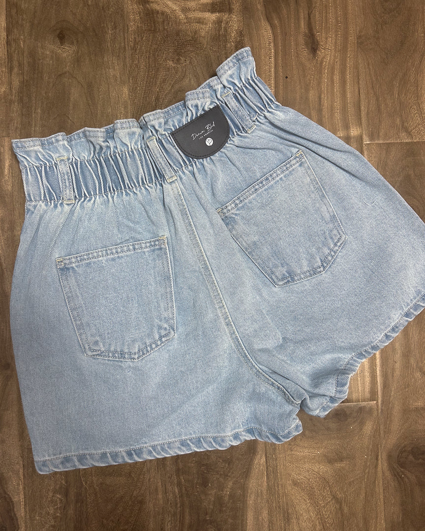 Light Wash Paperbag Denim Shorts