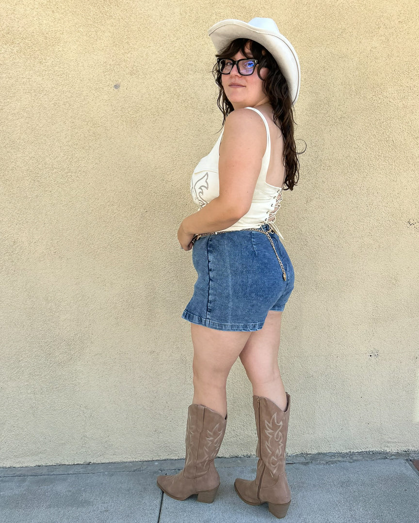 Cielo Medium Wash Mini Denim Skort With Side Slit