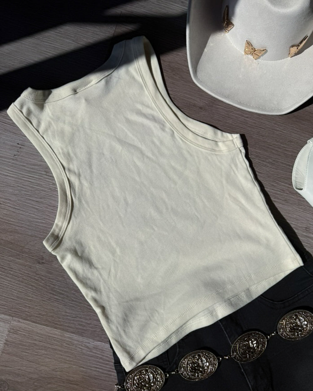 Mischief Made Rodeo Queen Ivory Rib Racer Tank