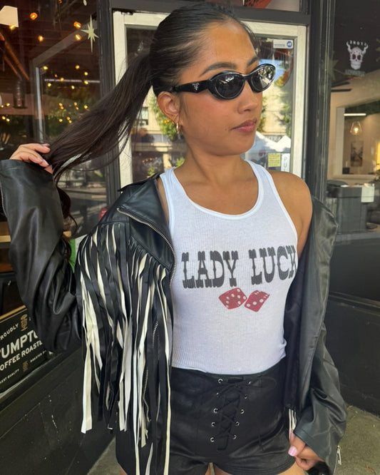 Lady Luck Dice Graphic Ribbed Tank Top