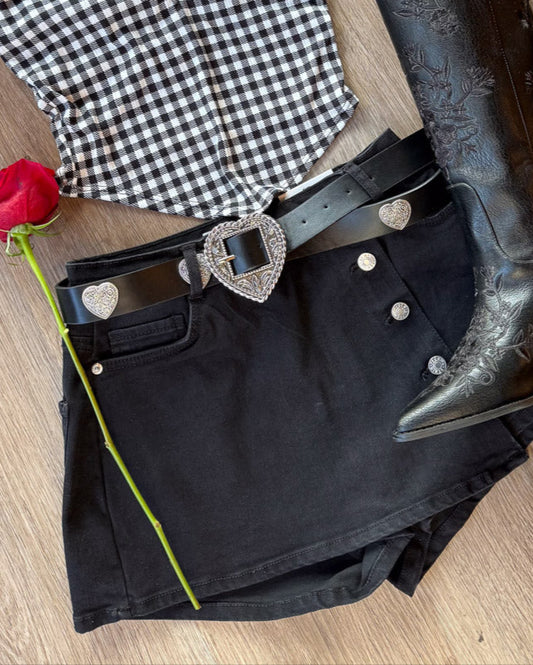Maisie Black Button Front Denim Mini Skirt