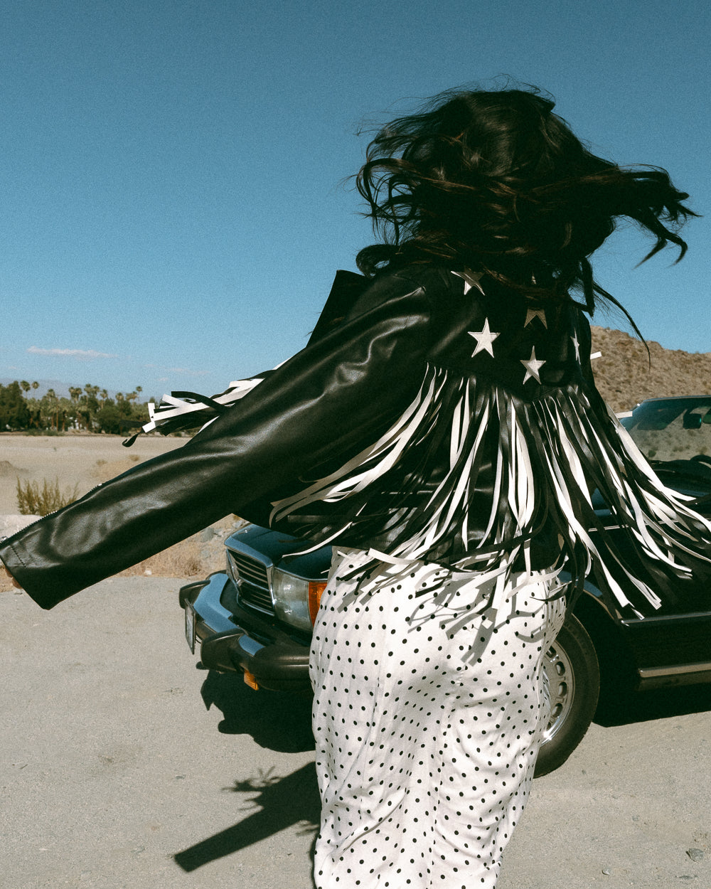 Black Star Faux Leather Fringe Moto Jacket