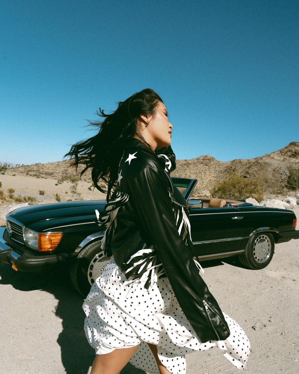 Black Star Faux Leather Fringe Moto Jacket
