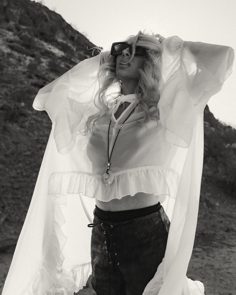 Wayward Heart White Sheer Chiffon Long Sleeve Ruffle Blouse