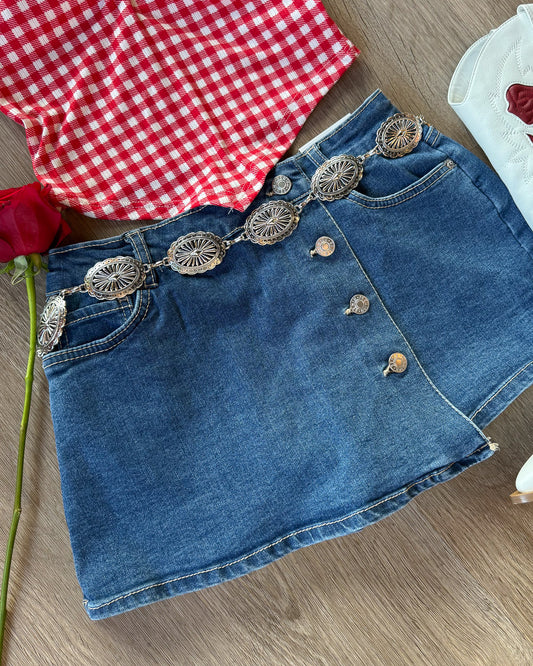 Maisie Medium Wash Button Front Denim Mini Skirt