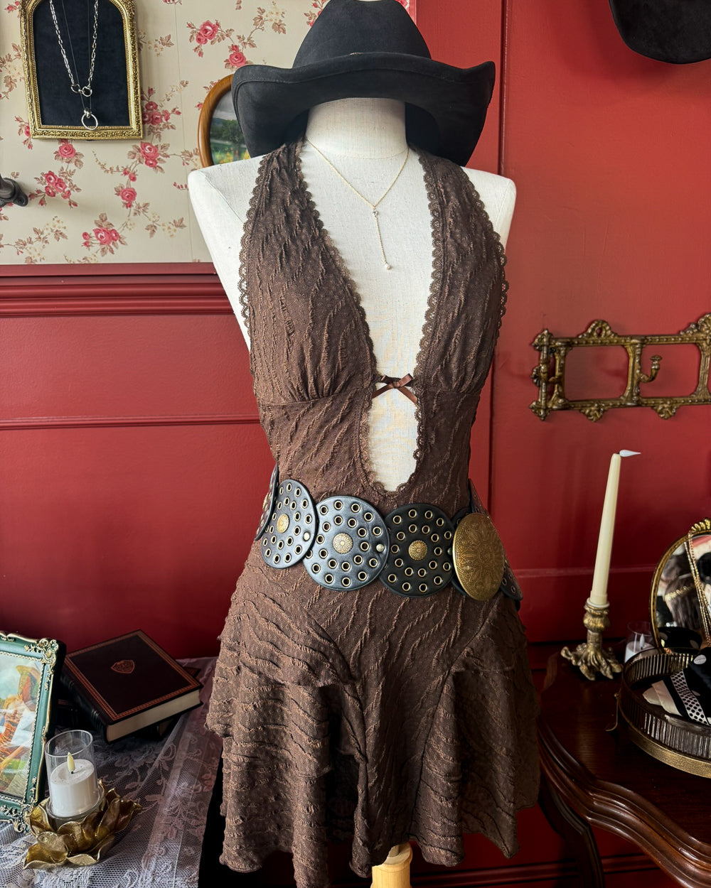Love Song Brown Lace Halter Mini Dress