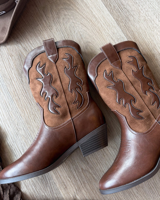 Wildfire Brown Faux Suede Western Boots