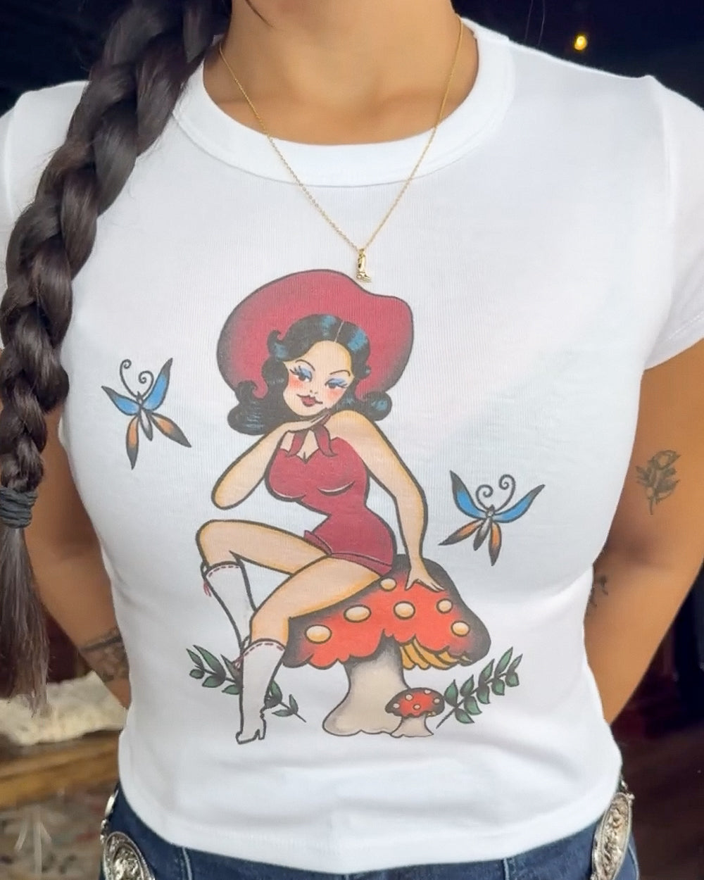 Mischief Made Mush Mama White Cropped Baby Tee