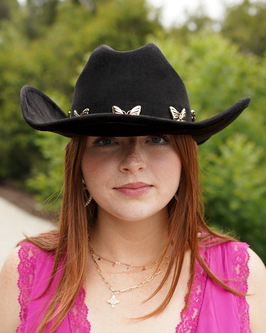 Black Butterfly Cowgirl Hat - Cindy Jane Boutique - Hats