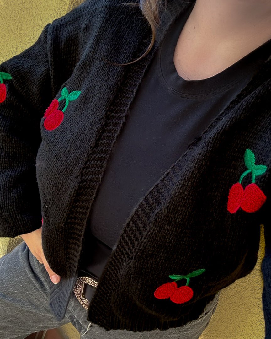 Black Cherry Embroidered Cardigan - Cindy Jane Boutique - Sweaters & Cardigans