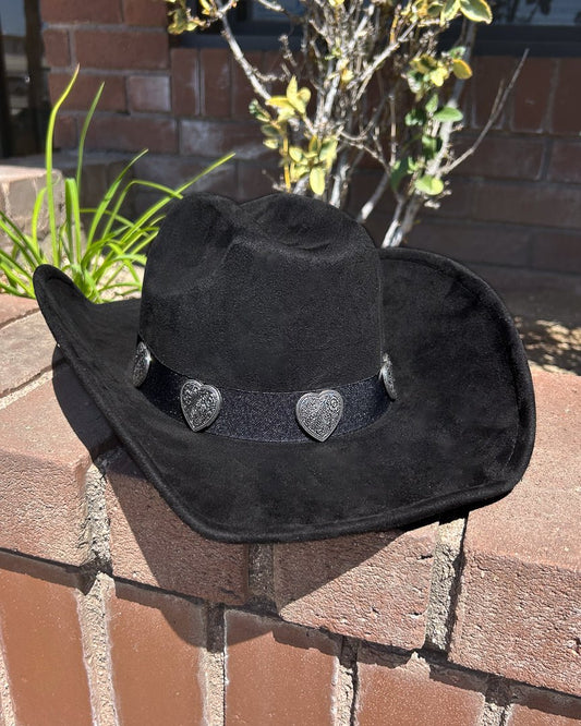 Black Engraved Heart Charm Cowboy Hat - Cindy Jane Boutique - Hats