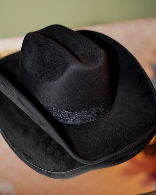 Black Floral Lace Band Cowgirl Hat - Cindy Jane Boutique - Hats