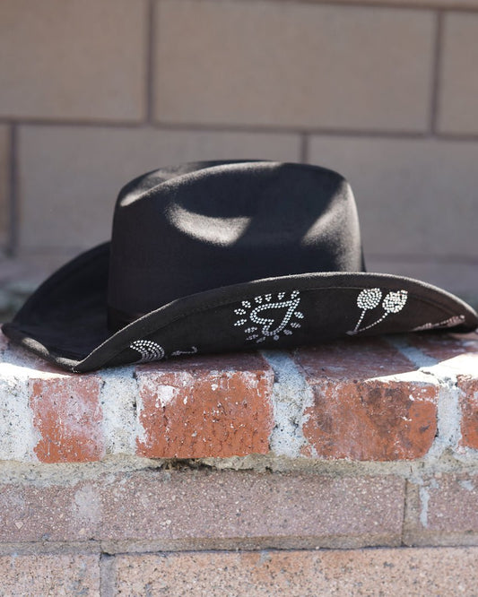 Black Rhinestone Studded Disco Cowgirl Hat - Cindy Jane Boutique - Hats