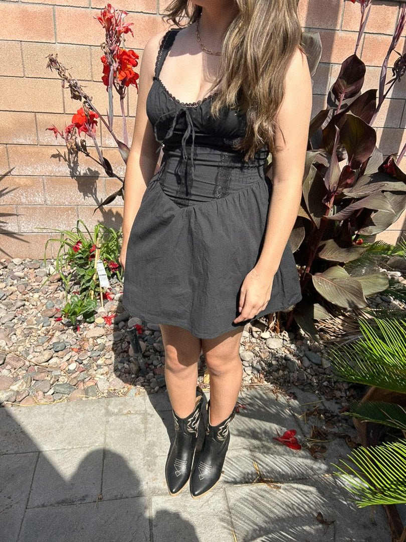 Black Stretch Poplin Corset Skater Mini Dress – Cindy Jane Boutique