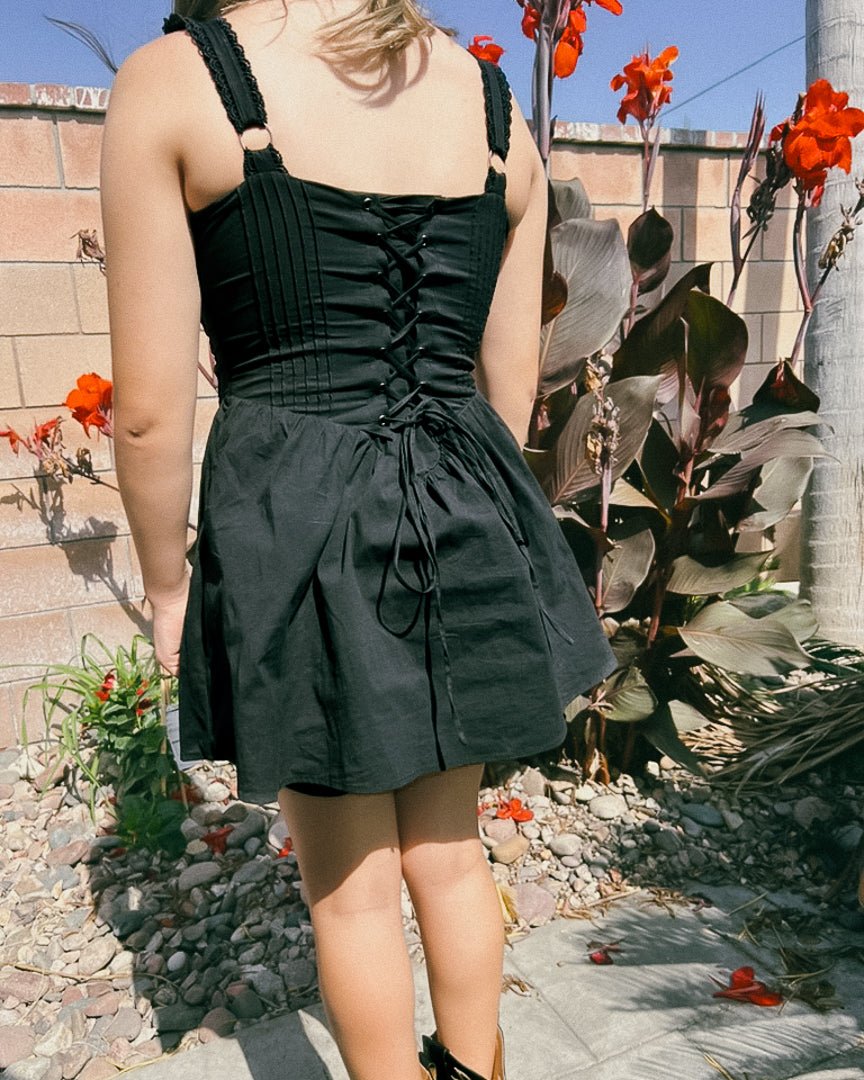 Black Stretch Poplin Corset Skater Mini Dress - Cindy Jane Boutique - Short Dresses