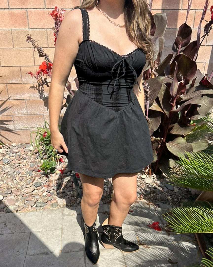 Black Stretch Poplin Corset Skater Mini Dress M / Black Black Stretch Poplin Corset Skater Mini Dress M / Black