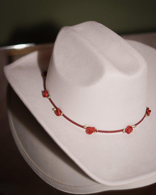 Budding Romance White Western Cowboy Hat With Red Rose Band - Cindy Jane Boutique - Hats
