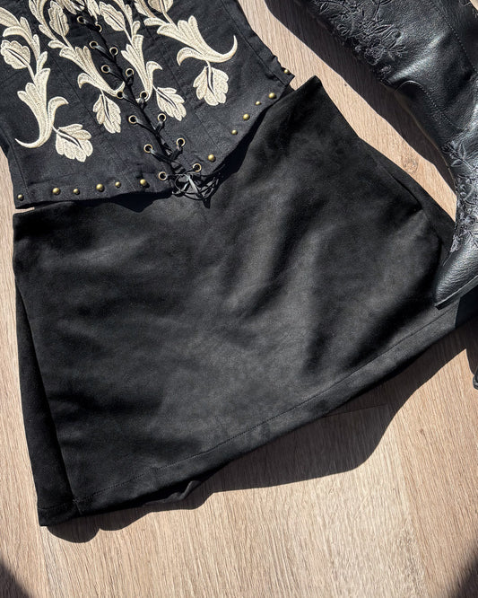 Calima Black Faux Suede Mini Skort - Cindy Jane Boutique - Skirts