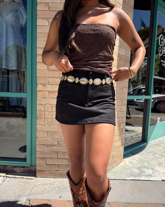 Canela Black Faux Suede Button Front Mini Skort - Cindy Jane Boutique - Skirts