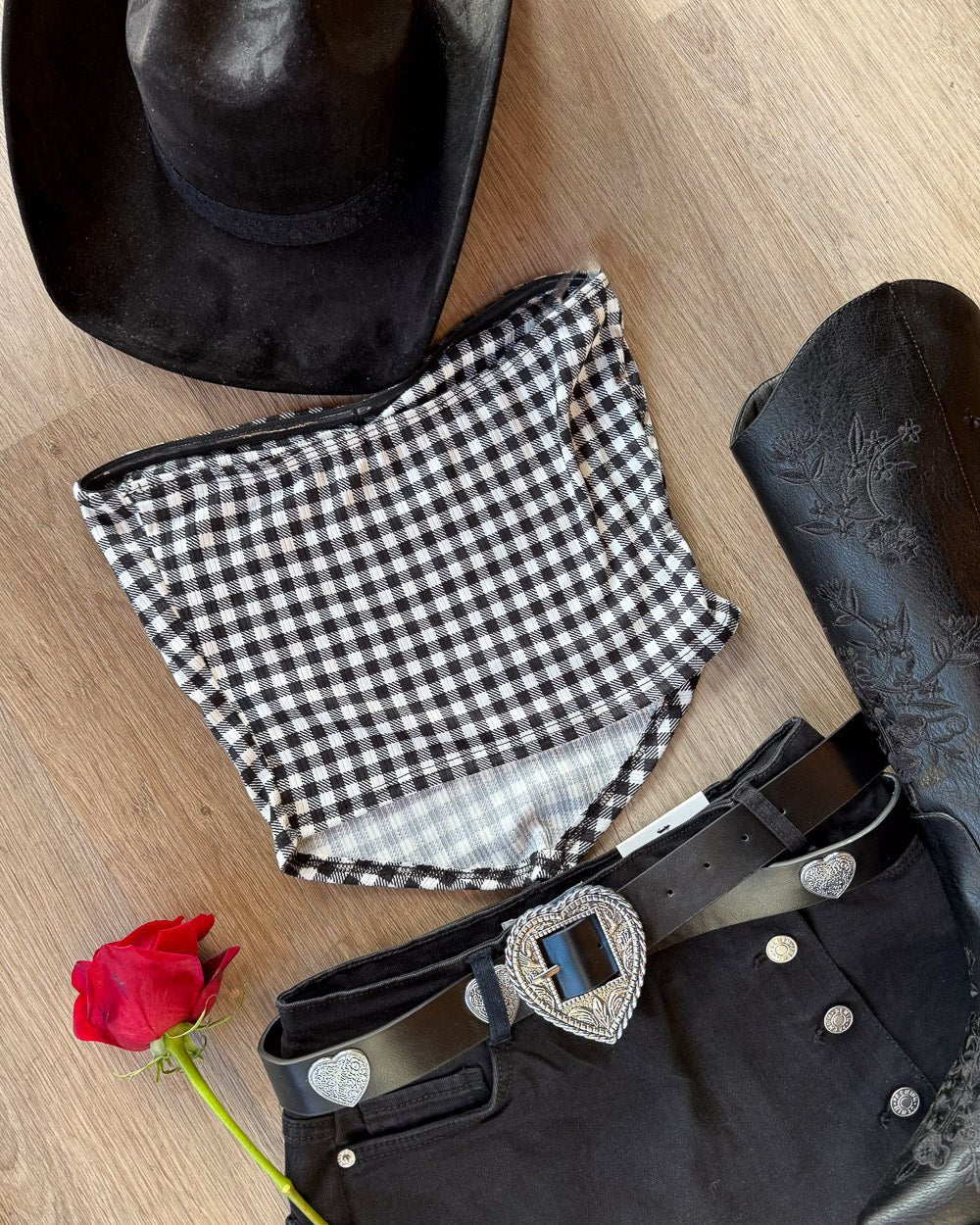 Check You Out Black Multi Gingham Ribbed Ruched Bandana Top - Cindy Jane Boutique - Tanks, Camis & Tube Tops