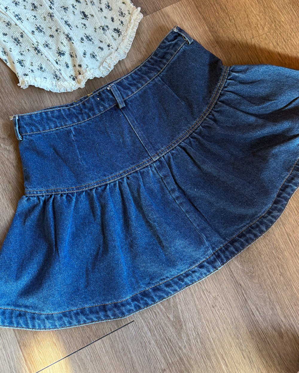 Clover Dark Wash Denim Ruffle Mini Skirt - Cindy Jane Boutique - Skirts