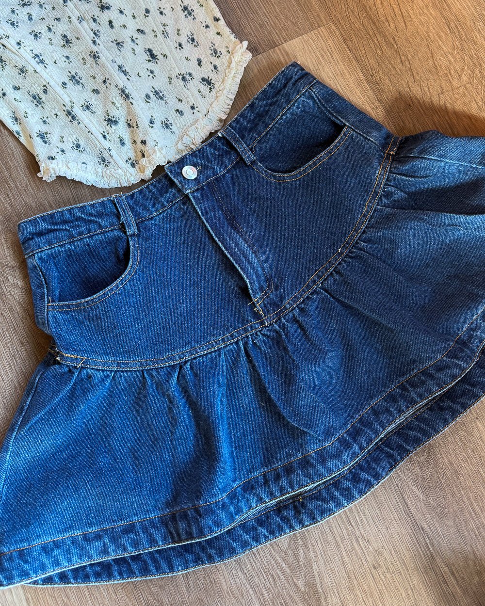 Clover Dark Wash Denim Ruffle Mini Skirt - Cindy Jane Boutique - Skirts