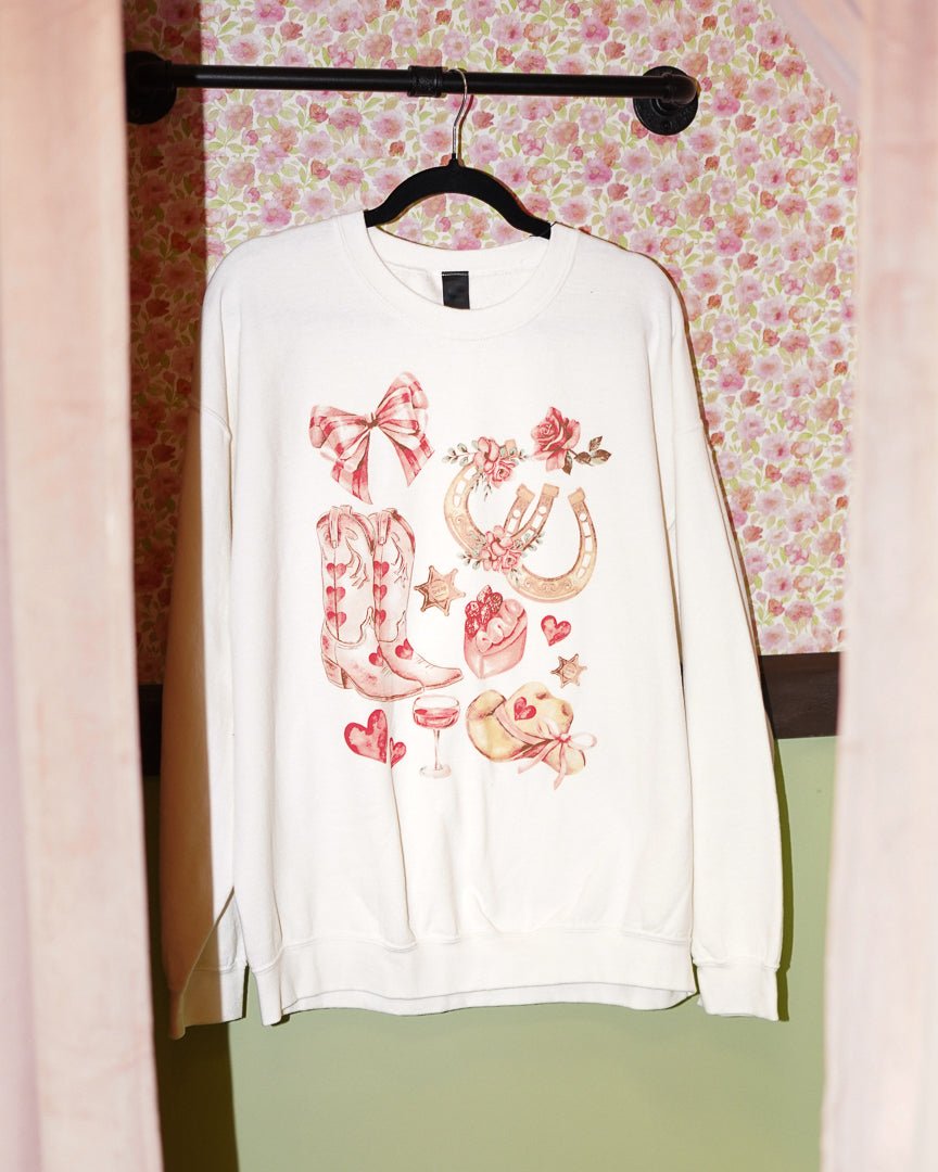 Coquette Cowgirl Cream Oversized Crew Neck Graphic Sweatshirt - Cindy Jane Boutique - Sweaters & Cardigans