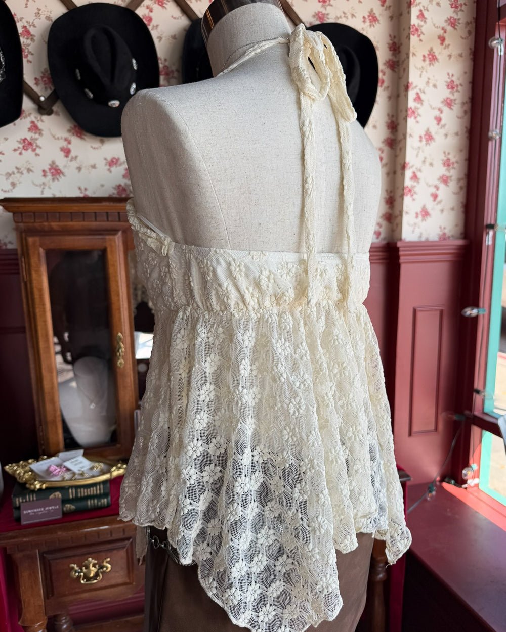 Dandelion Ivory Lace Babydoll Halter Top - Cindy Jane Boutique - Tanks, Camis & Tube Tops